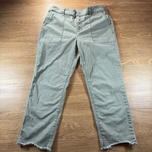 LOFT Women's Olive Green Utility Pants Size 12 Stretch Button Fly Ankle Casual